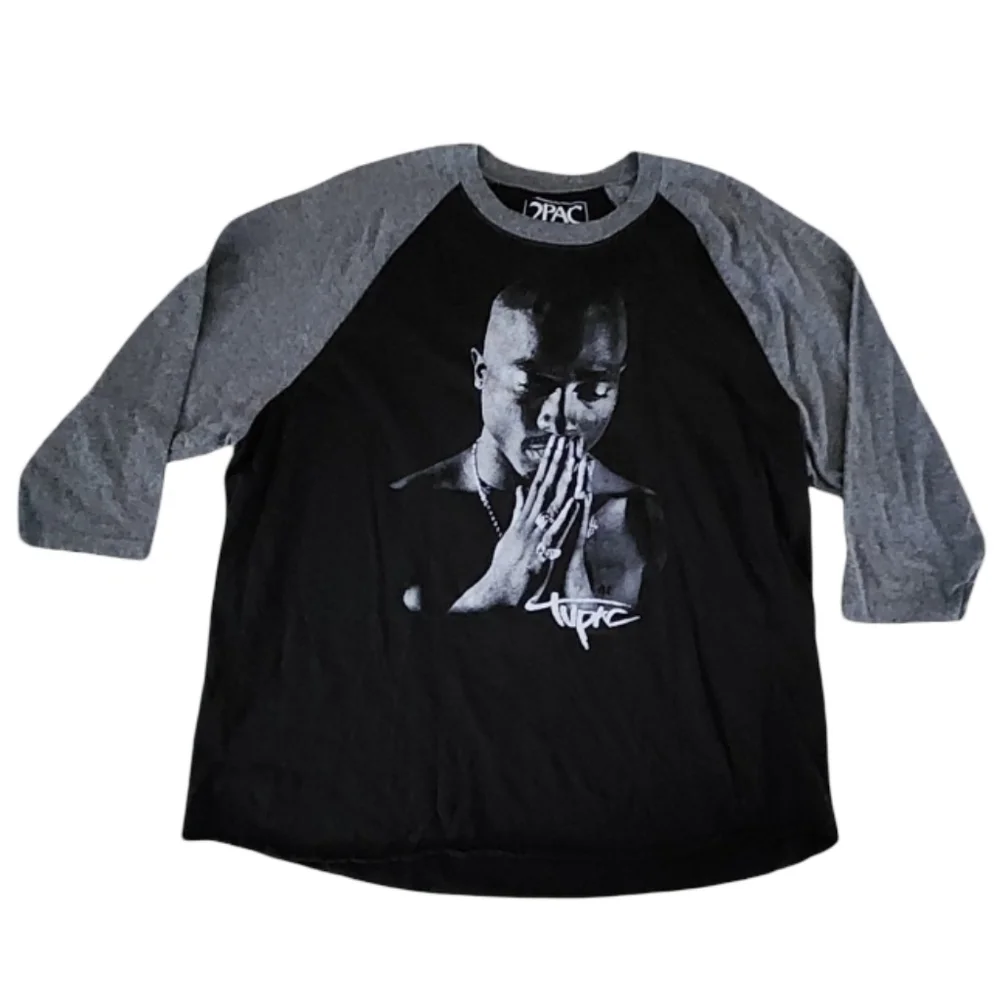 2PAC Tupac Shakur Praying Graphic Raglan Baseball‎ Tee Blk Gray 2XL 2016 Bravado
